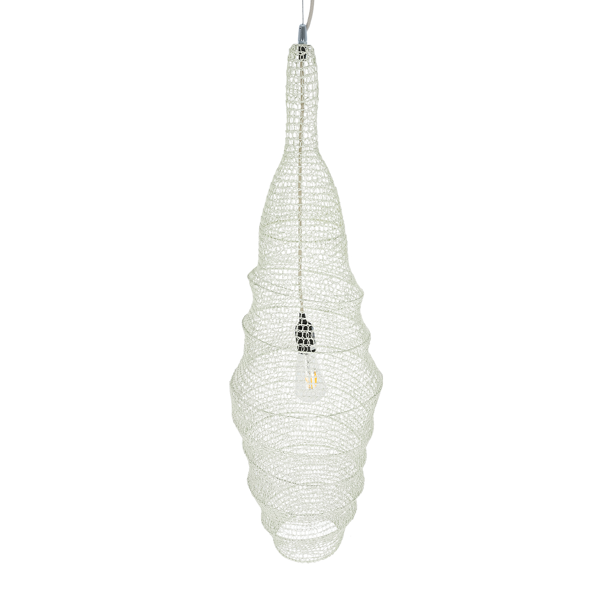 GloboStar® KENTUCKY 01907 Vintage Κρεμαστό Φωτιστικό Πλέγμα Μονόφωτο 1 x E27 IP20 Μπεζ Μέταλλο - Μ30 x Π30 x Y105m