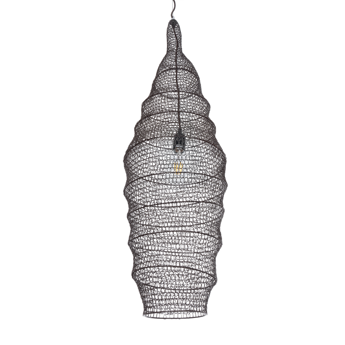 GloboStar® KENTUCKY 01908 Vintage Κρεμαστό Φωτιστικό Πλέγμα Μονόφωτο 1 x E27 IP20 Καφέ Μέταλλο - Μ30 x Π30 x Y105m