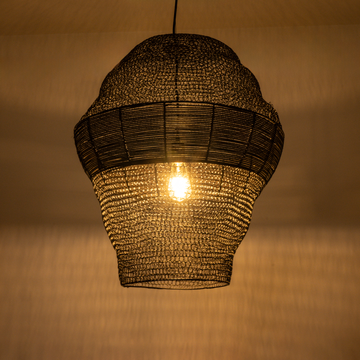GloboStar® KENTUCKY 01912 Vintage Κρεμαστό Φωτιστικό Πλέγμα Μονόφωτο 1 x E27 IP20 Μαύρο Μέταλλο - Μ60 x Π60 x Υ70cm