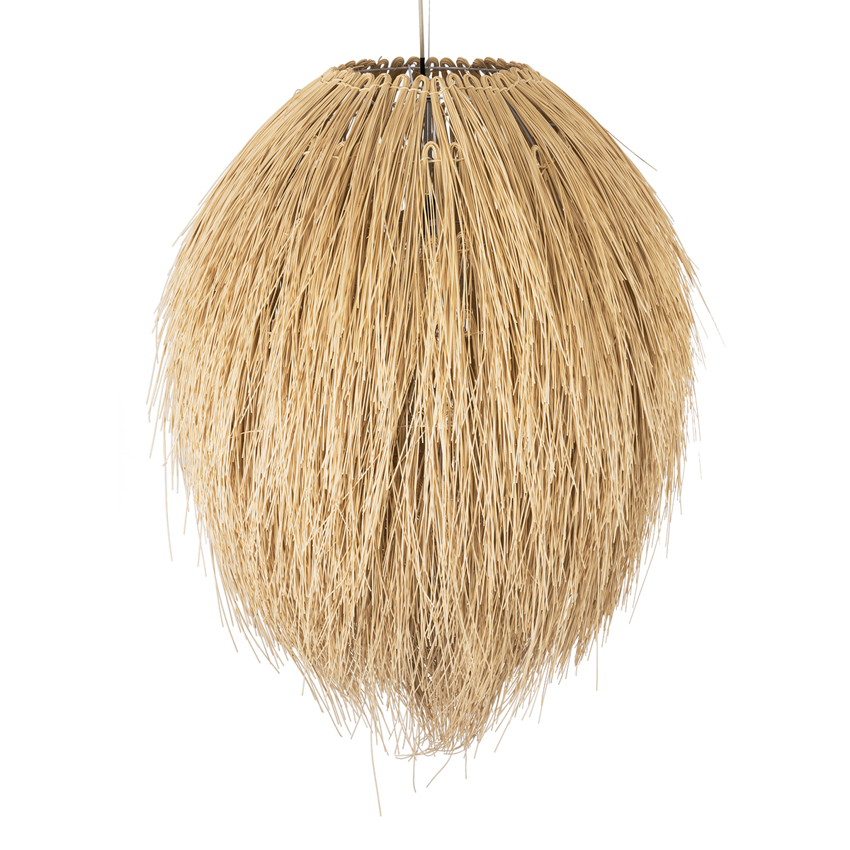 GloboStar® ARCHIPELAGO 01913 Boho Κρεμαστό Φωτιστικό Πλέγμα Μονόφωτο 1 x E27 IP20 Μπεζ Ξύλο - Μ80 x Π80 x Υ100cm