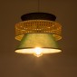 GloboStar® SAIGE 01915 Boho Κρεμαστό Φωτιστικό Πλέγμα Μονόφωτο 1 x E27 IP20 Μπεζ Ξύλο με Μαύρο & Πράσινο Ύφασμα - Μ30 x Π30 x Υ22cm