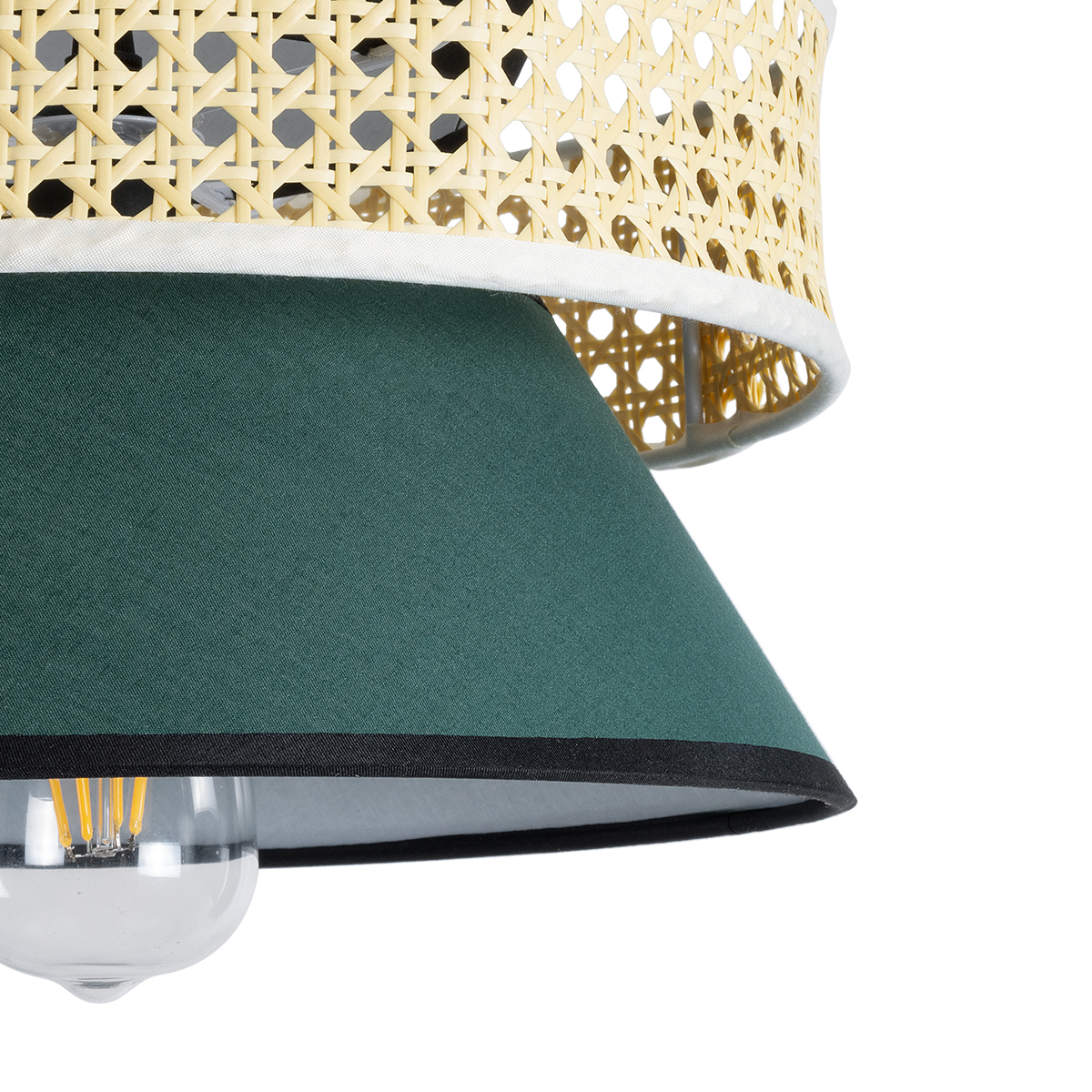 GloboStar® SAIGE 01915 Boho Κρεμαστό Φωτιστικό Πλέγμα Μονόφωτο 1 x E27 IP20 Μπεζ Ξύλο με Μαύρο & Πράσινο Ύφασμα - Μ30 x Π30 x Υ22cm