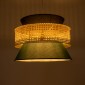 GloboStar® SAIGE 01916 Boho Κρεμαστό Φωτιστικό Πλέγμα Μονόφωτο 1 x E27 IP20 Μπεζ Ξύλο με Μαύρο & Πράσινο Ύφασμα - Μ50 x Π50 x Υ36cm