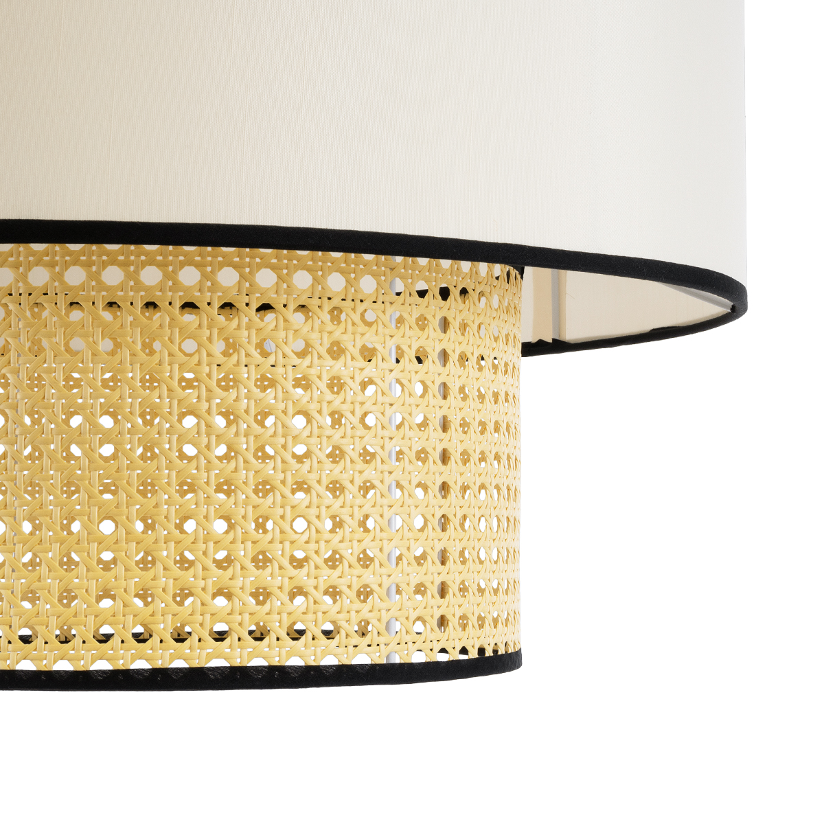 GloboStar® SAIGE 01917 Boho Κρεμαστό Φωτιστικό Πλέγμα Μονόφωτο 1 x E27 IP20 Μπεζ Ξύλο με Μπεζ & Μαύρο Ύφασμα - Μ50 x Π50 x Υ60cm