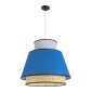 GloboStar® SAIGE 01918 Boho Κρεμαστό Φωτιστικό Πλέγμα Μονόφωτο 1 x E27 IP20 Μπεζ Ξύλο με Μπλε & Γκρι Ύφασμα - Μ50 x Π50 x Υ45cm