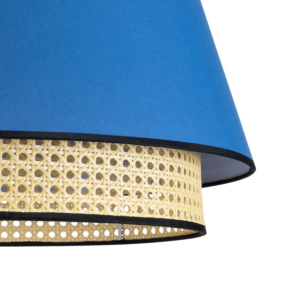 GloboStar® SAIGE 01918 Boho Κρεμαστό Φωτιστικό Πλέγμα Μονόφωτο 1 x E27 IP20 Μπεζ Ξύλο με Μπλε & Γκρι Ύφασμα - Μ50 x Π50 x Υ45cm