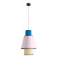 GloboStar® SAIGE 01921 Boho Κρεμαστό Φωτιστικό Πλέγμα Μονόφωτο 1 x E27 IP20 Μπεζ Ξύλο με Μπλε & Ροζ Ύφασμα - Μ30 x Π30 x Υ48cm