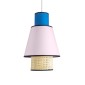 GloboStar® SAIGE 01921 Boho Κρεμαστό Φωτιστικό Πλέγμα Μονόφωτο 1 x E27 IP20 Μπεζ Ξύλο με Μπλε & Ροζ Ύφασμα - Μ30 x Π30 x Υ48cm