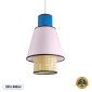 GloboStar® SAIGE 01921 Boho Κρεμαστό Φωτιστικό Πλέγμα Μονόφωτο 1 x E27 IP20 Μπεζ Ξύλο με Μπλε & Ροζ Ύφασμα - Μ30 x Π30 x Υ48cm
