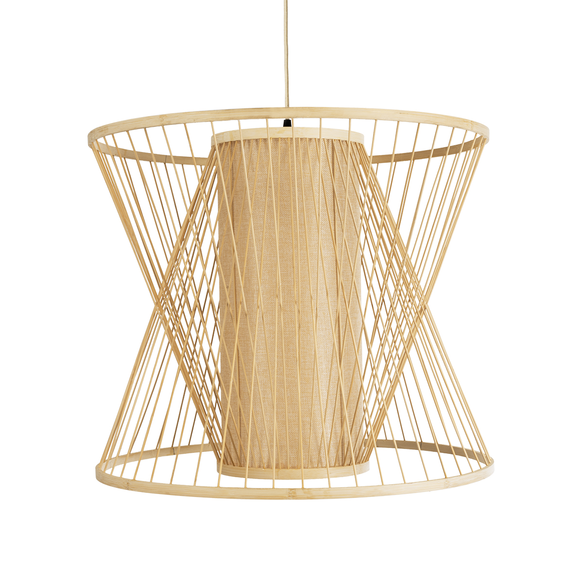 GloboStar® HIBISCUS 01925 Boho Κρεμαστό Φωτιστικό Πλέγμα Μονόφωτο 1 x E27 IP20 Μπεζ Ξύλο - Μ60 x Π60 x Υ50cm