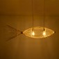 GloboStar® FISH 01927 Μοντέρνο Κρεμαστό Φωτιστικό Πλέγμα Δίφωτο 2 x E27 IP20 Μπεζ Ξύλο - Μ130 x Π42 x Υ42cm