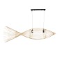 GloboStar® FISH 01927 Μοντέρνο Κρεμαστό Φωτιστικό Πλέγμα Δίφωτο 2 x E27 IP20 Μπεζ Ξύλο - Μ130 x Π42 x Υ42cm
