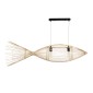 GloboStar® FISH 01927 Μοντέρνο Κρεμαστό Φωτιστικό Πλέγμα Δίφωτο 2 x E27 IP20 Μπεζ Ξύλο - Μ130 x Π42 x Υ42cm