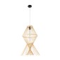 GloboStar® YOSHI 01928 Boho Κρεμαστό Φωτιστικό Πλέγμα Μονόφωτο 1 x E27 IP20 Μπεζ Ξύλο - Μ35 x Π35 x Υ60cm