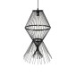 GloboStar® YOSHI 01929 Boho Κρεμαστό Φωτιστικό Πλέγμα Μονόφωτο 1 x E27 IP20 Μαύρο Ξύλο - Μ35 x Π35 x Υ60cm