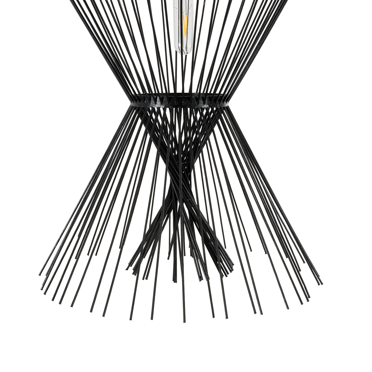 GloboStar® YOSHI 01929 Boho Κρεμαστό Φωτιστικό Πλέγμα Μονόφωτο 1 x E27 IP20 Μαύρο Ξύλο - Μ35 x Π35 x Υ60cm