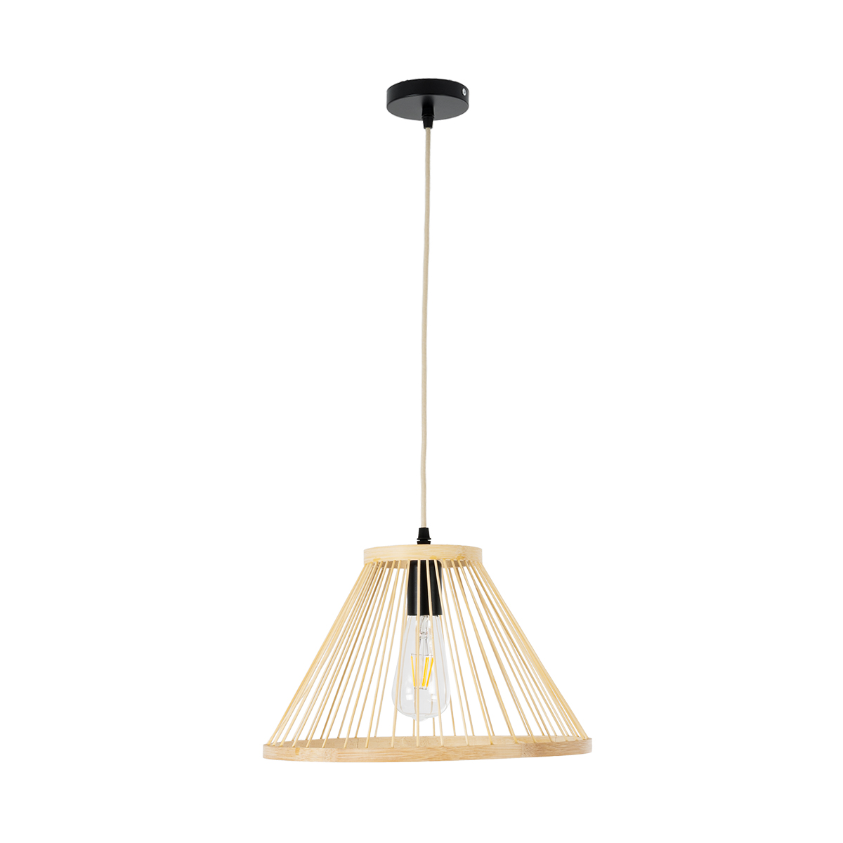 GloboStar® TYGEE 01930 Boho Κρεμαστό Φωτιστικό Πλέγμα Μονόφωτο 1 x E27 IP20 Μπεζ Ξύλο - Μ35 x Π35 x Υ22cm