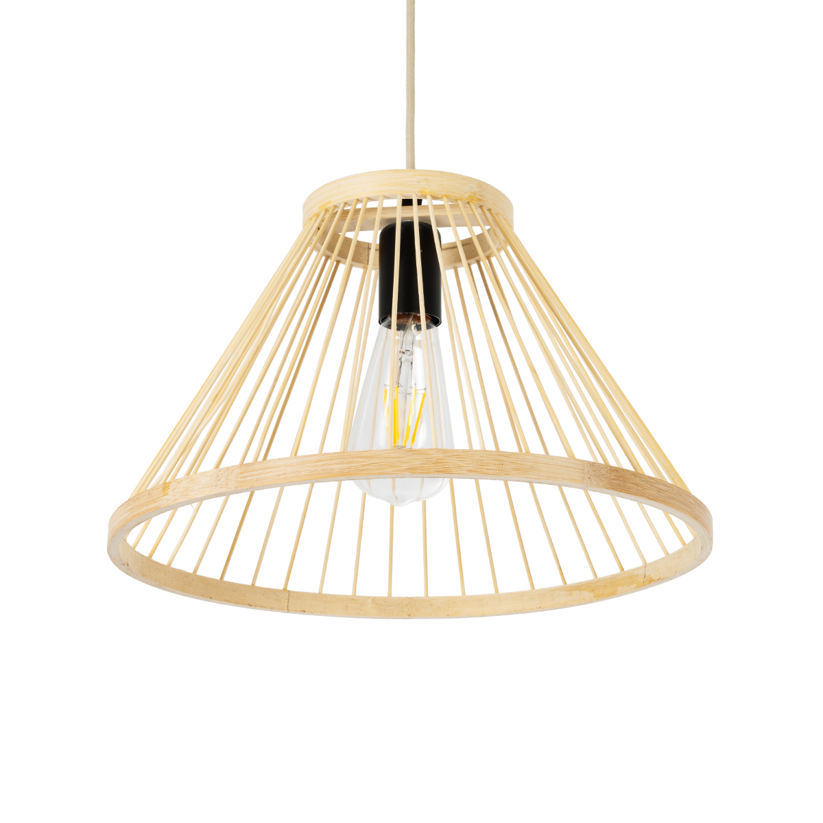 GloboStar® TYGEE 01930 Boho Κρεμαστό Φωτιστικό Πλέγμα Μονόφωτο 1 x E27 IP20 Μπεζ Ξύλο - Μ35 x Π35 x Υ22cm