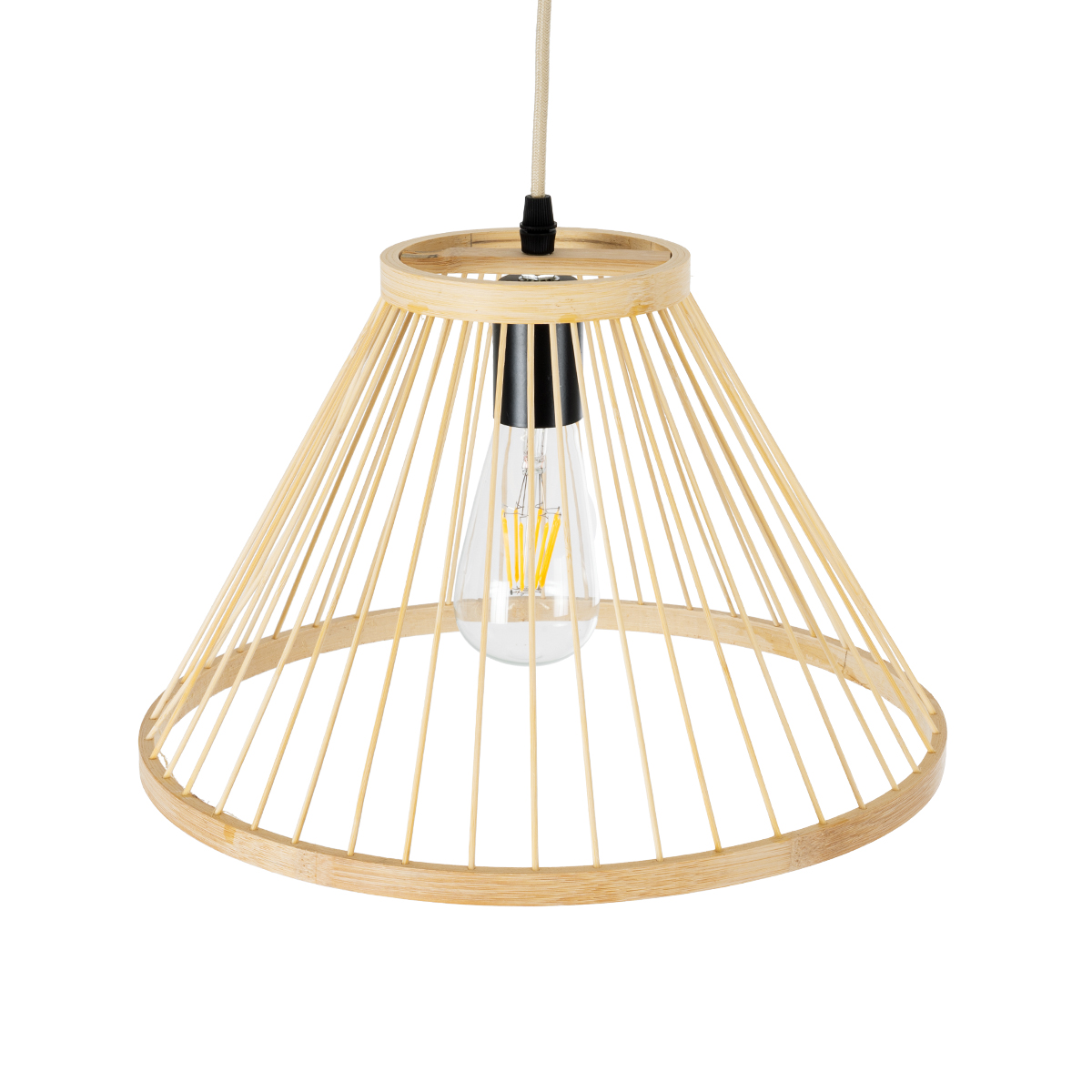 GloboStar® TYGEE 01930 Boho Κρεμαστό Φωτιστικό Πλέγμα Μονόφωτο 1 x E27 IP20 Μπεζ Ξύλο - Μ35 x Π35 x Υ22cm