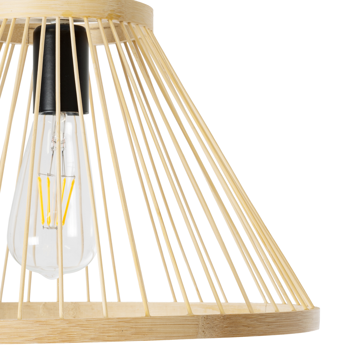 GloboStar® TYGEE 01930 Boho Κρεμαστό Φωτιστικό Πλέγμα Μονόφωτο 1 x E27 IP20 Μπεζ Ξύλο - Μ35 x Π35 x Υ22cm