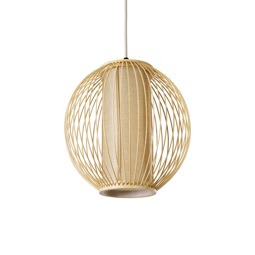 GloboStar® HIBISCUS 01934 Boho Κρεμαστό Φωτιστικό Πλέγμα Μονόφωτο 1 x E27 IP20 Μπεζ Ξύλο - Μ28 x Π28 x Υ28cm