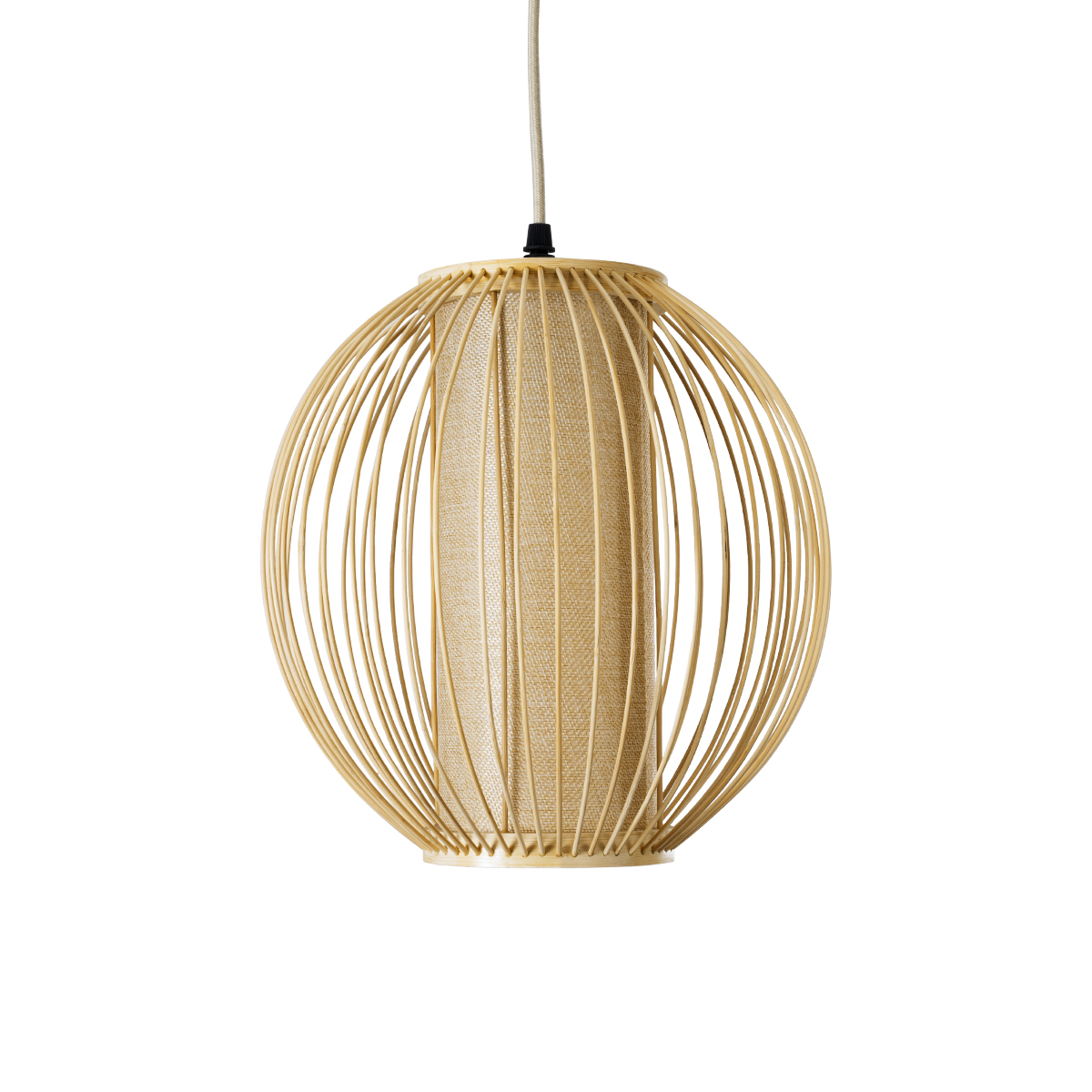 GloboStar® HIBISCUS 01934 Boho Κρεμαστό Φωτιστικό Πλέγμα Μονόφωτο 1 x E27 IP20 Μπεζ Ξύλο - Μ28 x Π28 x Υ28cm