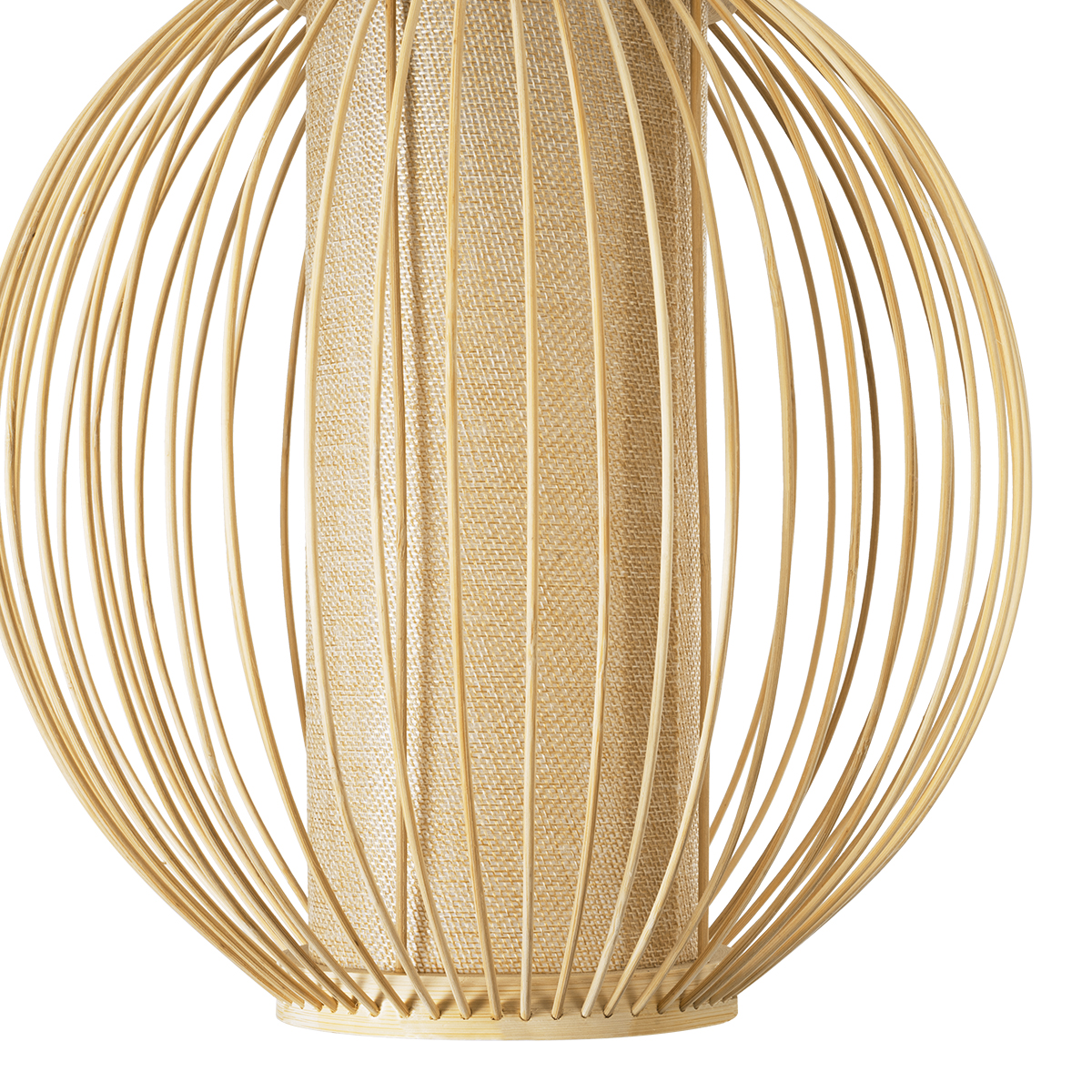 GloboStar® HIBISCUS 01934 Boho Κρεμαστό Φωτιστικό Πλέγμα Μονόφωτο 1 x E27 IP20 Μπεζ Ξύλο - Μ28 x Π28 x Υ28cm