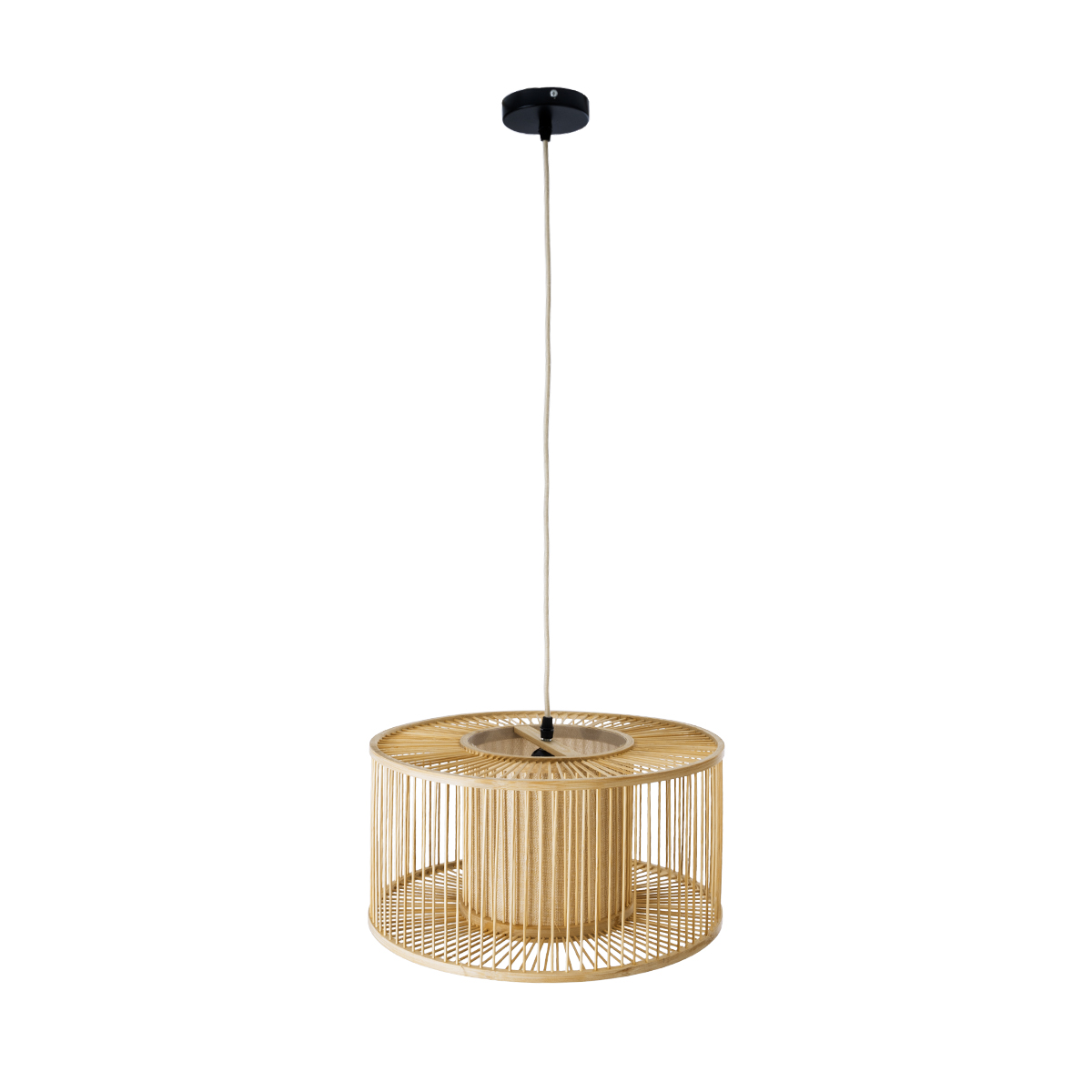 GloboStar® HIBISCUS 01935 Boho Κρεμαστό Φωτιστικό Πλέγμα Μονόφωτο 1 x E27 IP20 Μπεζ Ξύλο - Μ40 x Π40 x Υ20cm
