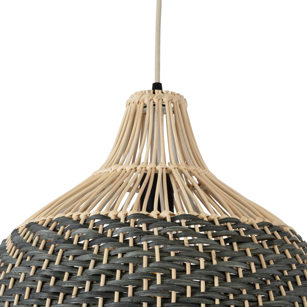 GloboStar® BARBADOS 01944 Boho Κρεμαστό Φωτιστικό Καμπάνα Μονόφωτο 1 x E27 IP20 Μπεζ & Χακί Ξύλο - Μ40 x Π40 x Υ45cm