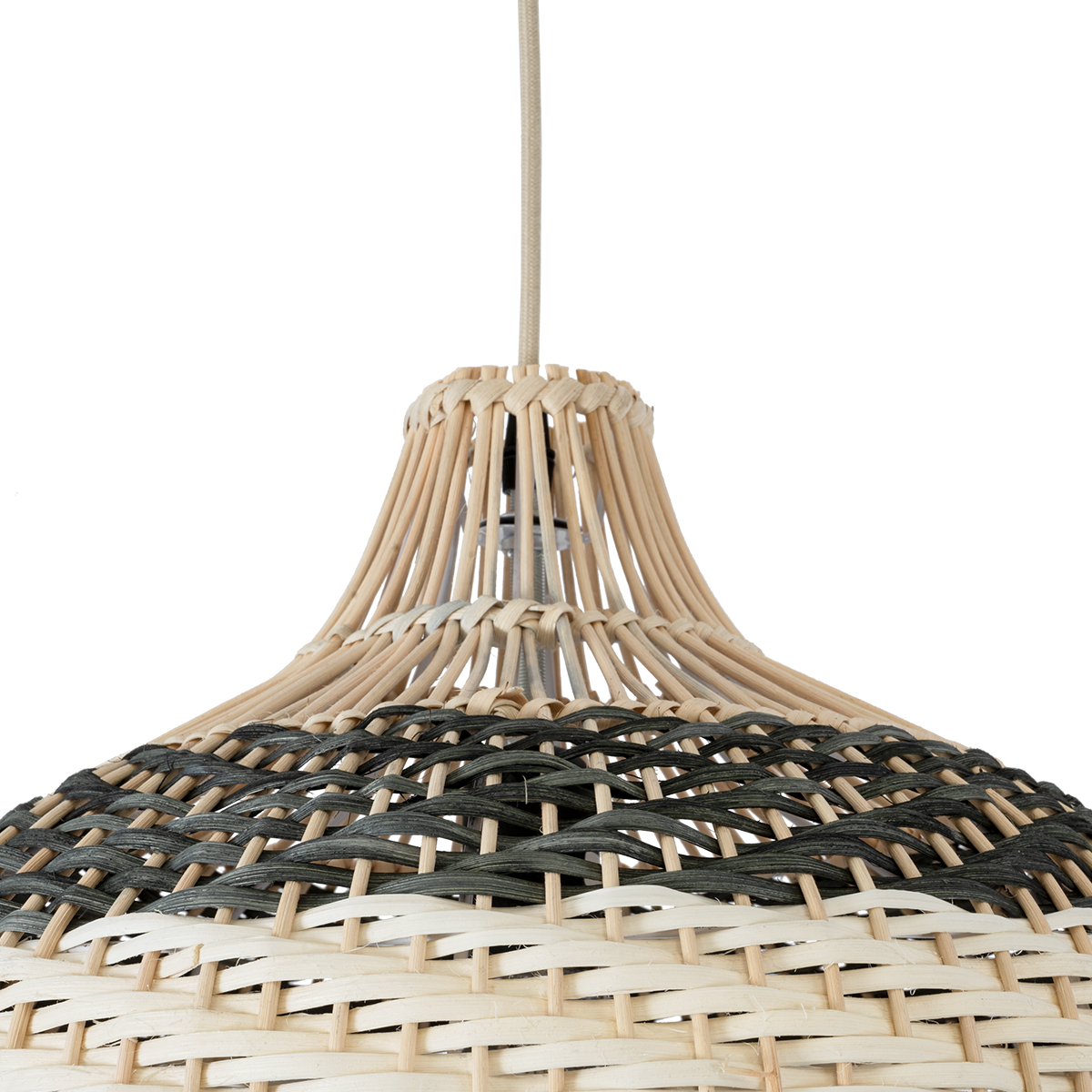 GloboStar® BARBADOS 01946 Boho Κρεμαστό Φωτιστικό Καμπάνα Μονόφωτο 1 x E27 IP20 Μπεζ & Χακί Ξύλο - Μ40 x Π40 x Υ34cm