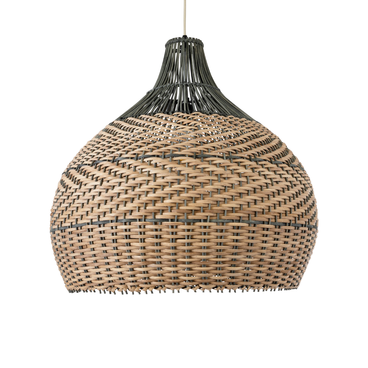 GloboStar® SEYCHELLES 01949 Boho Κρεμαστό Φωτιστικό Καμπάνα Μονόφωτο 1 x E27 IP20 Μπεζ, Καφέ & Χακί Ξύλο - Μ60 x Π60 x Υ60cm
