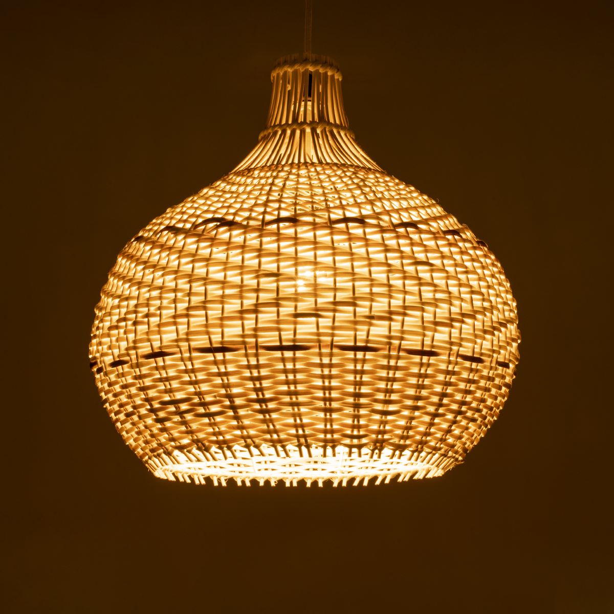 GloboStar® SANTACRUZ 01950 Boho Κρεμαστό Φωτιστικό Καμπάνα Μονόφωτο 1 x E27 IP20 Μπεζ & Καφέ Ξύλο - Μ40 x Π40 x Υ40cm