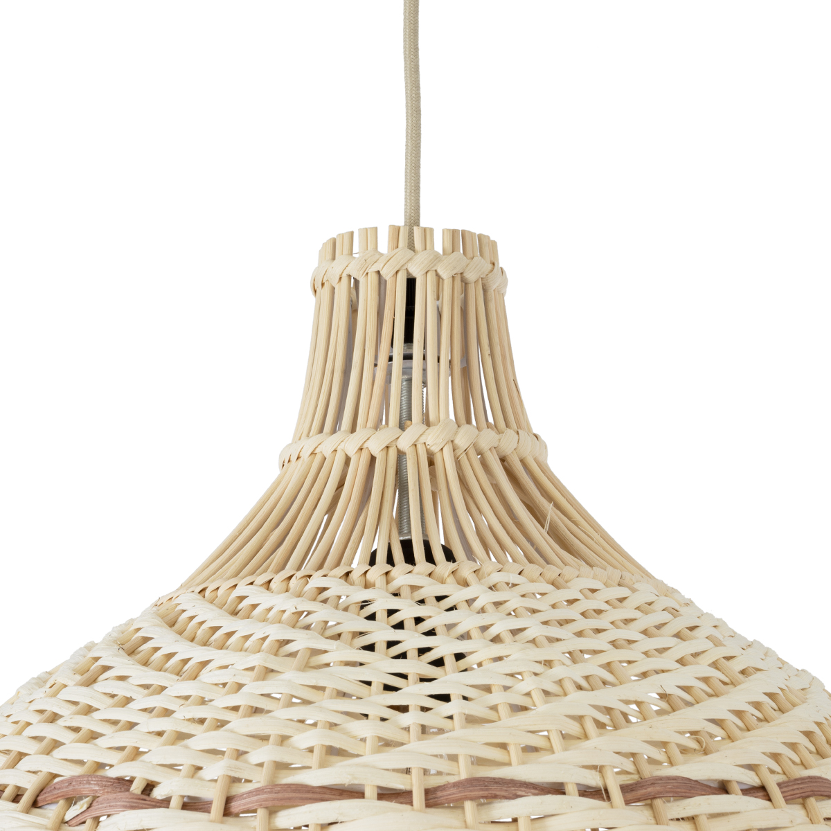 GloboStar® SANTACRUZ 01950 Boho Κρεμαστό Φωτιστικό Καμπάνα Μονόφωτο 1 x E27 IP20 Μπεζ & Καφέ Ξύλο - Μ40 x Π40 x Υ40cm