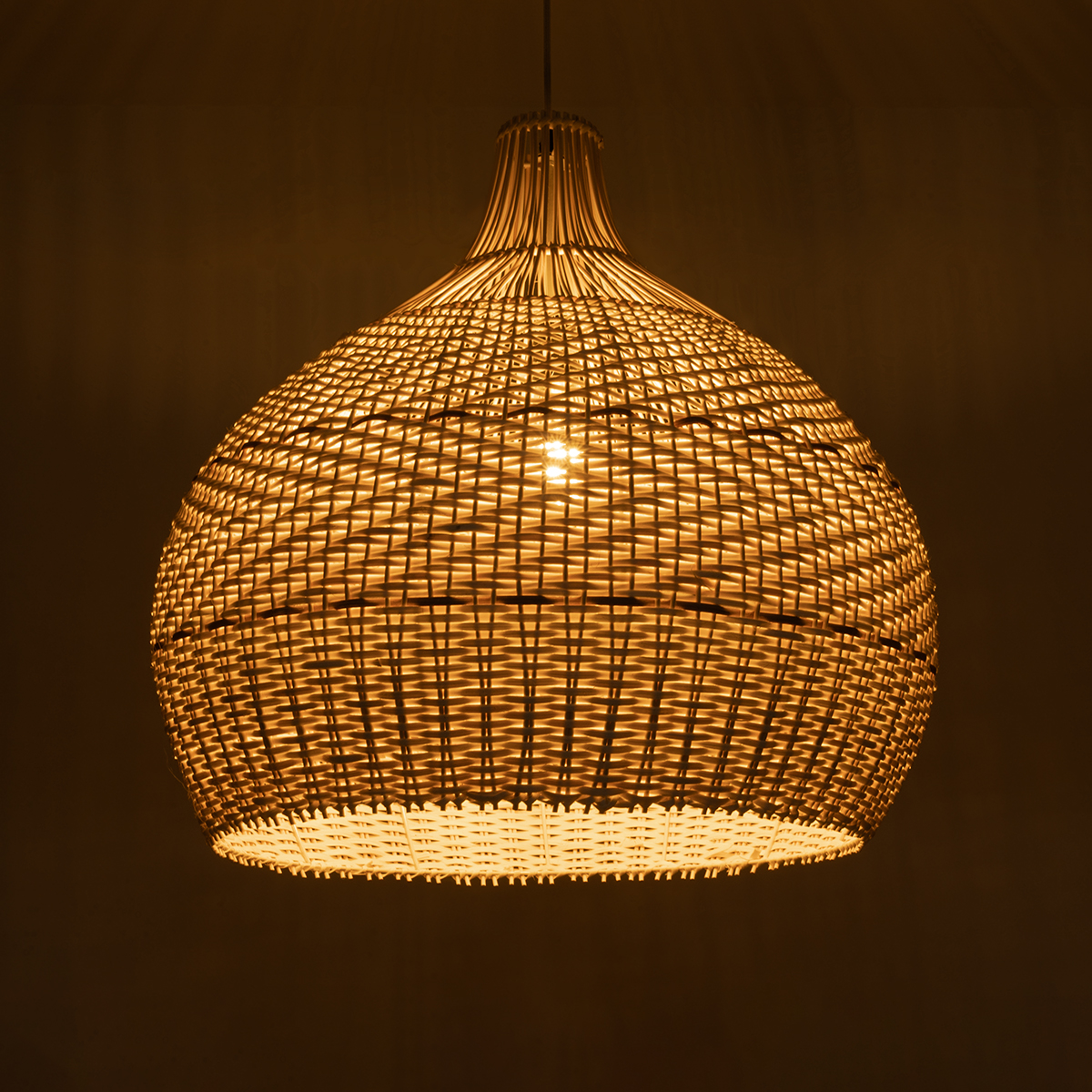 GloboStar® SANTACRUZ 01951 Boho Κρεμαστό Φωτιστικό Καμπάνα Μονόφωτο 1 x E27 IP20 Μπεζ & Καφέ Ξύλο - Μ60 x Π60 x Υ60cm