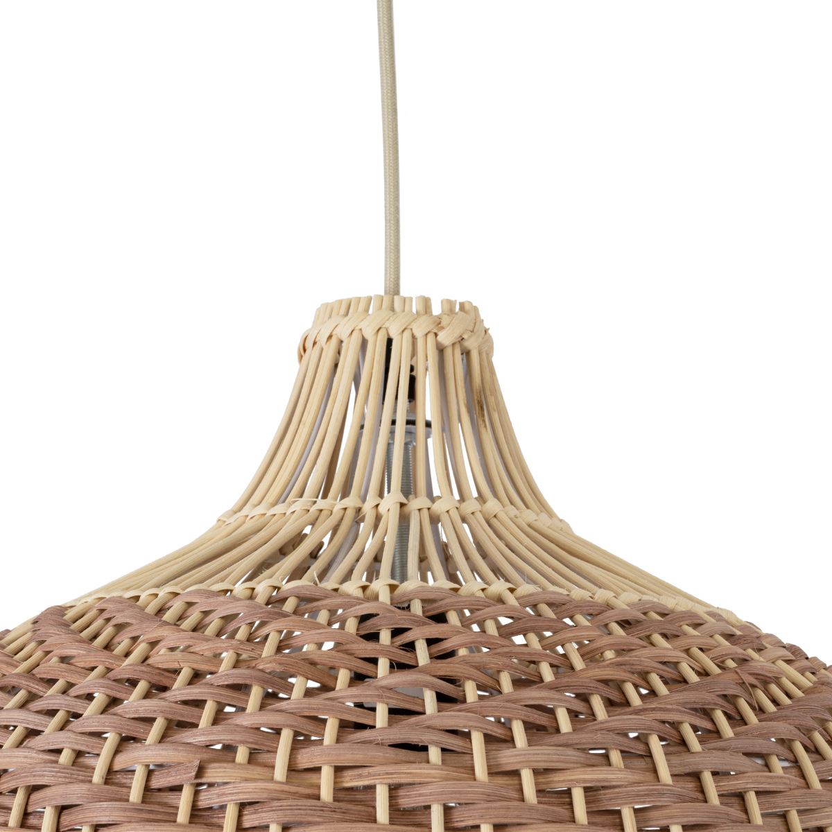 GloboStar® PANAMA 01952 Boho Κρεμαστό Φωτιστικό Καμπάνα Μονόφωτο 1 x E27 IP20 Καφέ & Μπεζ Ξύλο - Μ40 x Π40 x Υ34cm