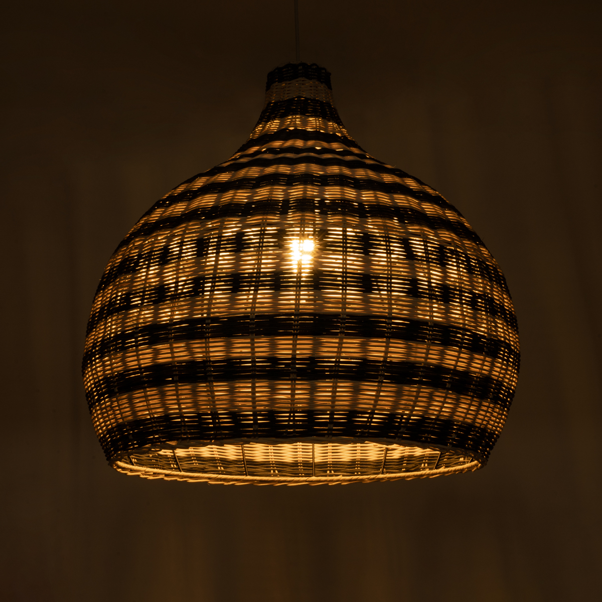 GloboStar® JAMAICA 01955 Boho Κρεμαστό Φωτιστικό Καμπάνα Μονόφωτο 1 x E27 IP20 Μπεζ & Χακί Ξύλο - Μ60 x Π60 x Υ60cm