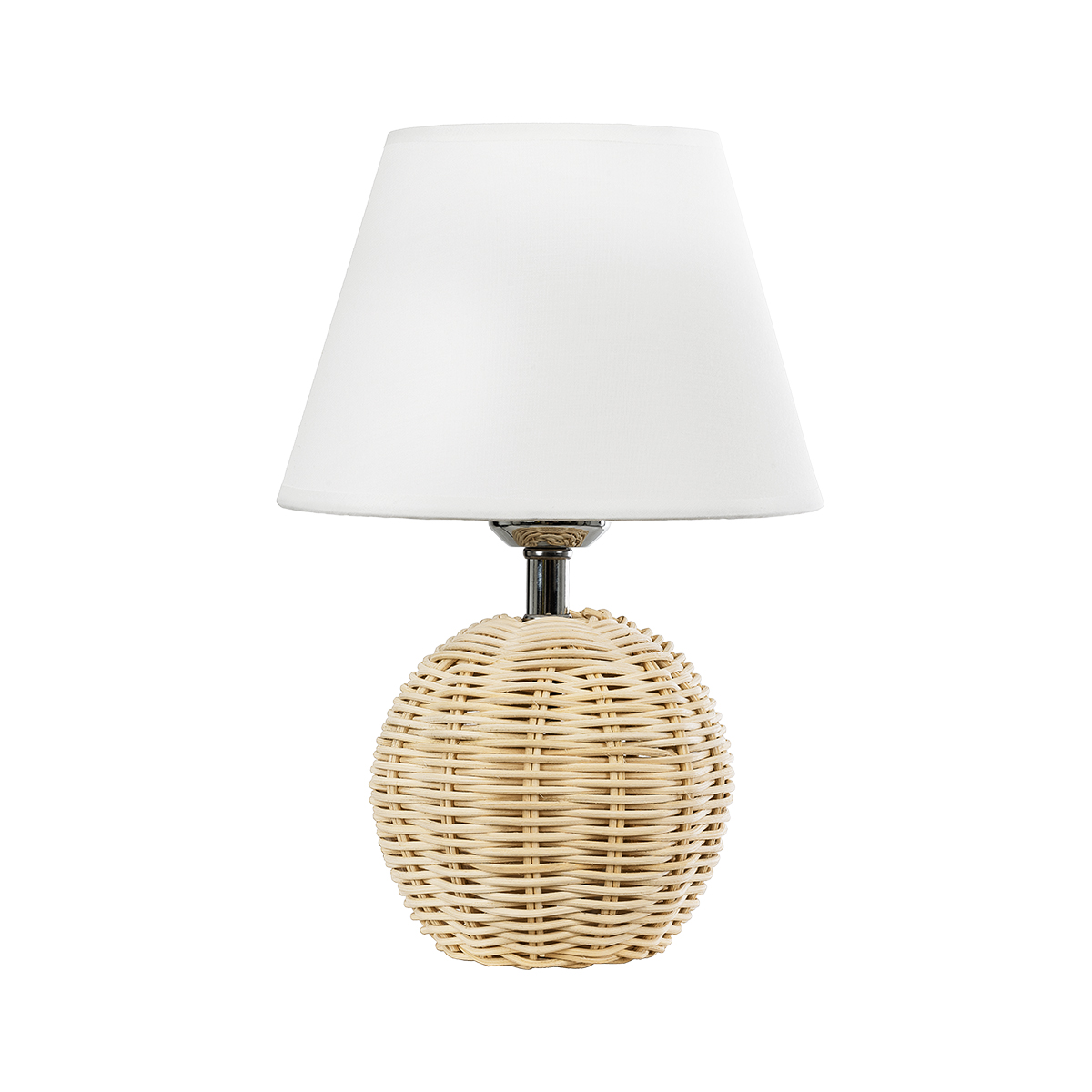 GloboStar® HASUMI 01957 Boho Επιτραπέζιο Φωτιστικό Πορτατίφ Μονόφωτο 1 x E27 AC220-240V IP20 - Φ19 x Υ30cm - Μπεζ Ξύλινο Ρατάν Πλέγμα με Λευκό Καπέλο