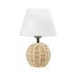 GloboStar® HASUMI 01957 Boho Επιτραπέζιο Φωτιστικό Πορτατίφ Μονόφωτο 1 x E27 AC220-240V IP20 - Φ19 x Υ30cm - Μπεζ Ξύλινο Ρατάν Πλέγμα με Λευκό Καπέλο
