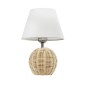 GloboStar® HASUMI 01957 Boho Επιτραπέζιο Φωτιστικό Πορτατίφ Μονόφωτο 1 x E27 AC220-240V IP20 - Φ19 x Υ30cm - Μπεζ Ξύλινο Ρατάν Πλέγμα με Λευκό Καπέλο