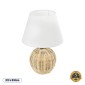 GloboStar® HASUMI 01957 Boho Επιτραπέζιο Φωτιστικό Πορτατίφ Μονόφωτο 1 x E27 AC220-240V IP20 - Φ19 x Υ30cm - Μπεζ Ξύλινο Ρατάν Πλέγμα με Λευκό Καπέλο