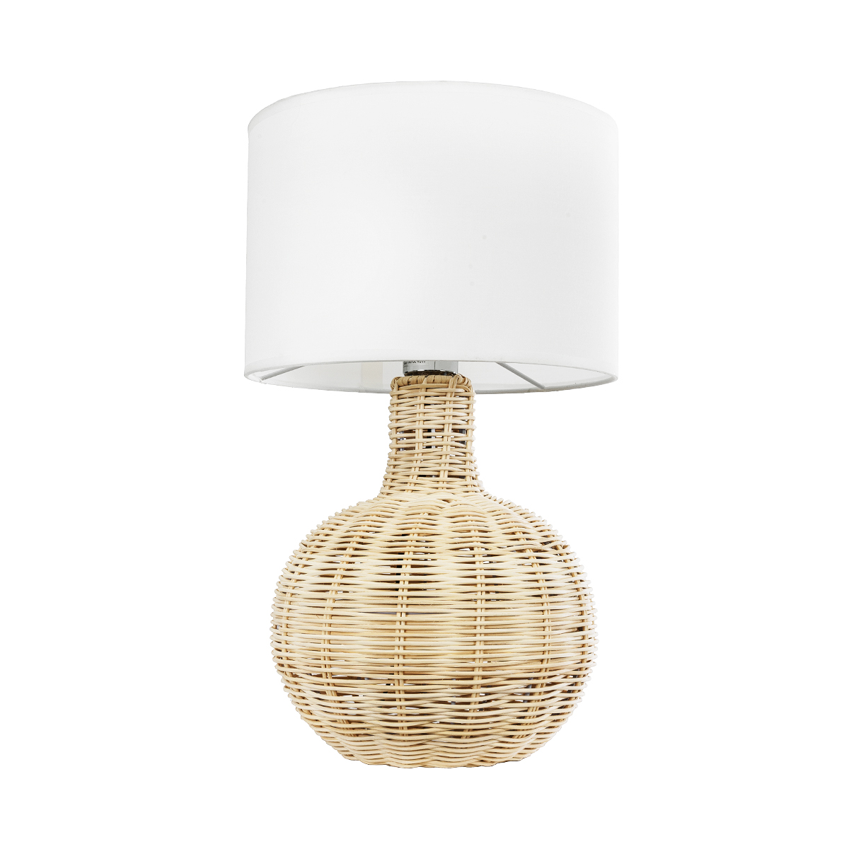GloboStar® HASUMI 01959 Boho Επιτραπέζιο Φωτιστικό Πορτατίφ Μονόφωτο 1 x E27 AC220-240V IP20 - Φ30 x Υ50cm - Μπεζ Ξύλινο Ρατάν Πλέγμα με Λευκό Καπέλο