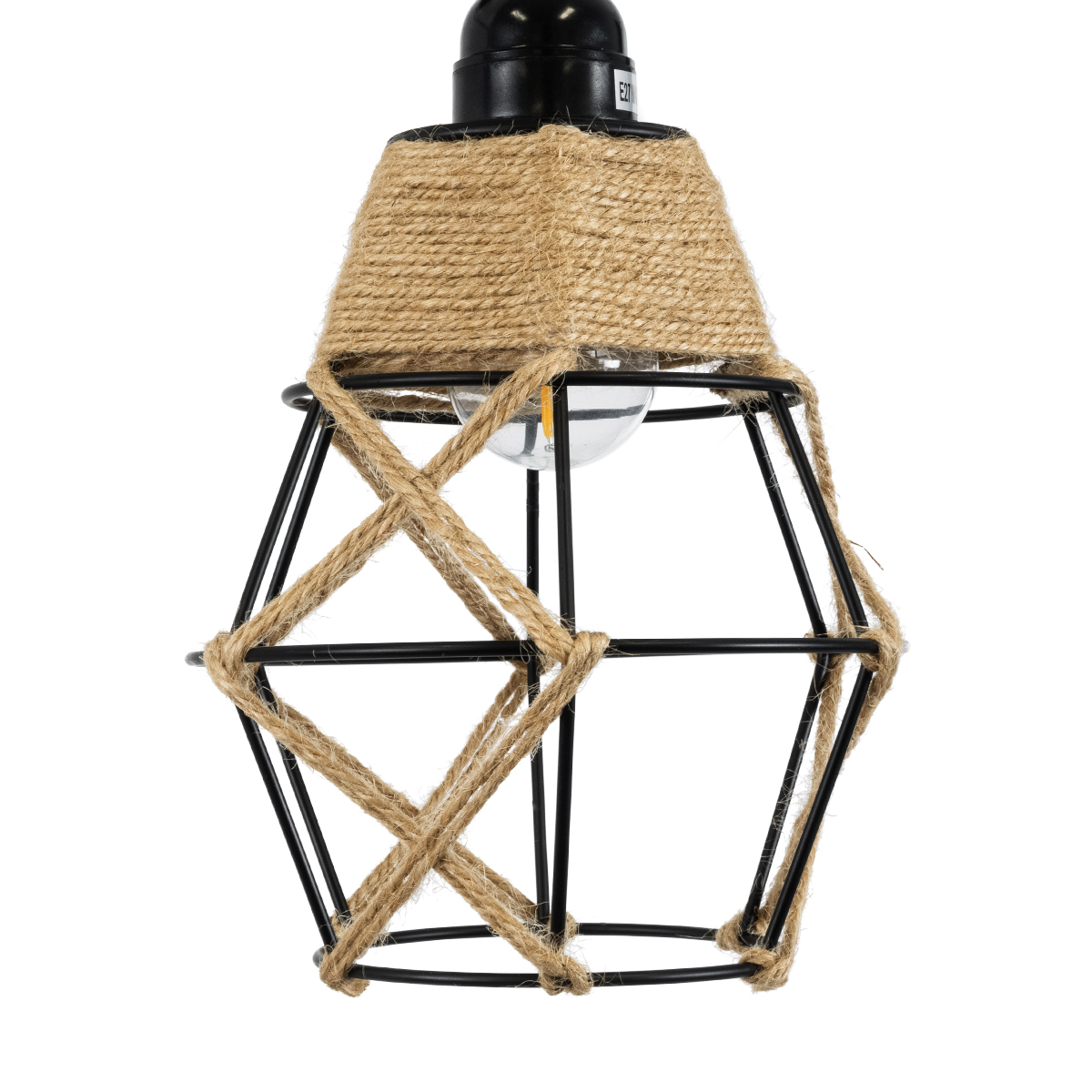 GloboStar® BELLARIVA 01961 Boho Επιτοίχιο Φωτιστικό Απλίκα Μονόφωτο 1 x E27 IP20 Μαύρο Μέταλλο, Μπεζ Σχοινί με Μπεζ Ξύλο - Μ10 x Π30 x Υ43cm