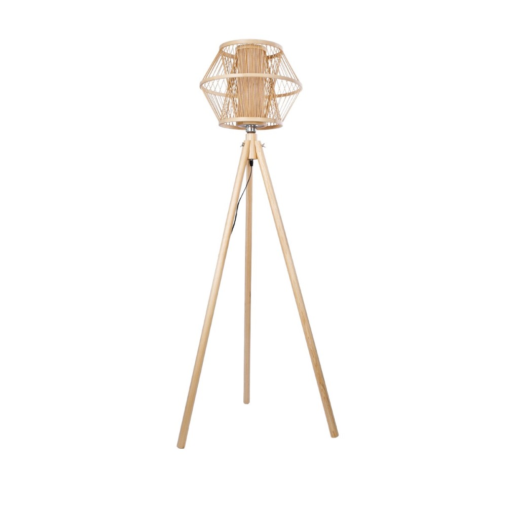 GloboStar® POPPY 01985 Boho Επιδαπέδιο Φωτιστικό Μονόφωτο 1 x E27 IP20 Μπεζ Ξύλο - Μ58 x Π58 x Υ151cm