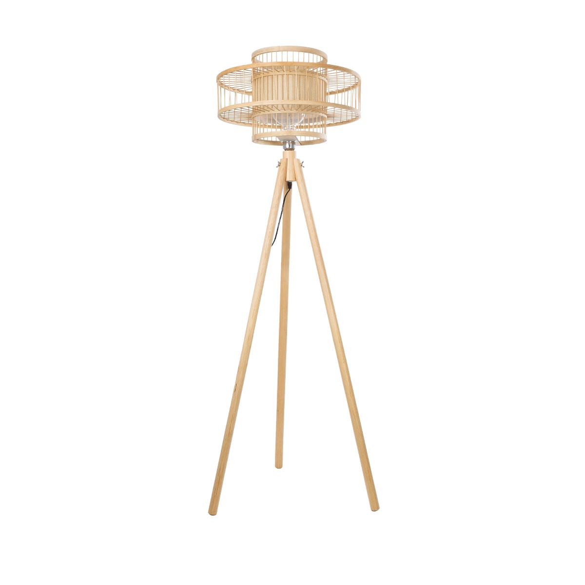 GloboStar® POPPY 01989 Boho Επιδαπέδιο Φωτιστικό Μονόφωτο 1 x E27 IP20 Μπεζ Ξύλο - Μ58 x Π58 x Υ149cm