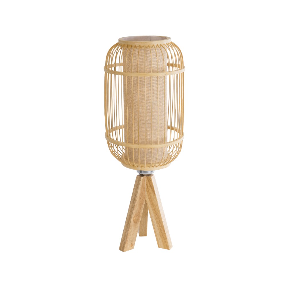 GloboStar® BODHI 01992 Boho Επιτραπέζιο Φωτιστικό Πορτατίφ Μονόφωτο 1 x E27 IP20 Μπεζ Ξύλο - Μ19 x Π19 x Υ49cm
