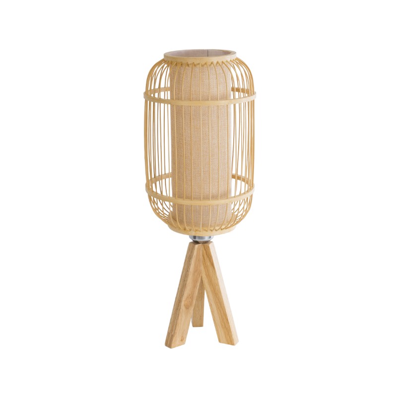 GloboStar® BODHI 01992 Boho Επιτραπέζιο Φωτιστικό Πορτατίφ Μονόφωτο 1 x E27 IP20 Μπεζ Ξύλο - Μ19 x Π19 x Υ49cm