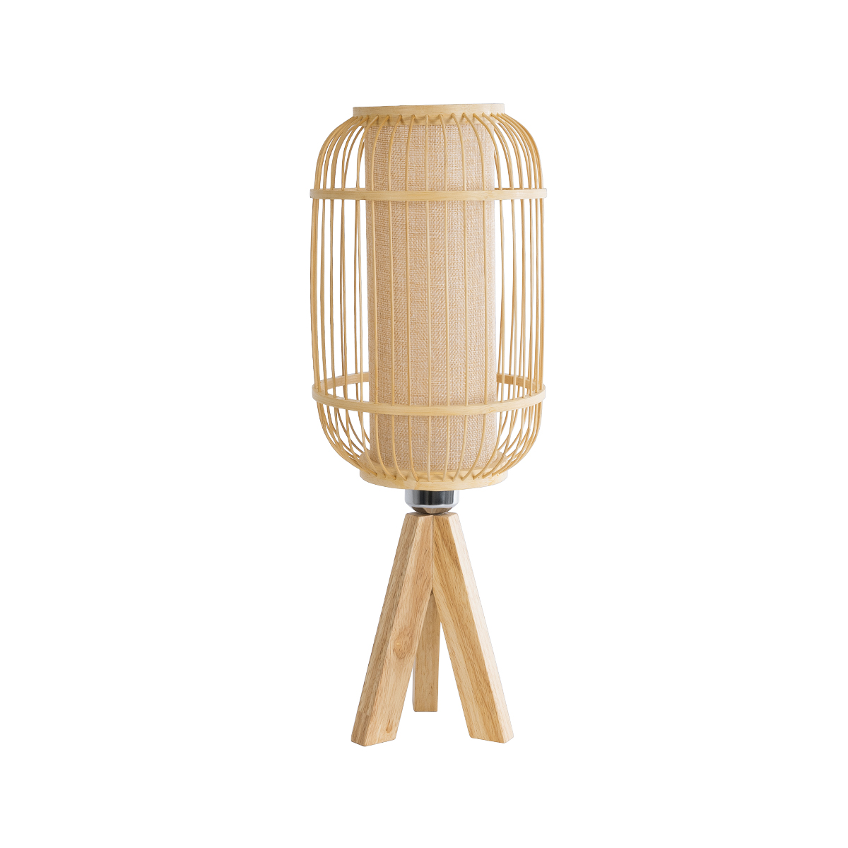 GloboStar® BODHI 01992 Boho Επιτραπέζιο Φωτιστικό Μονόφωτο 1 x E27 AC220-240V IP20 - Φ19 x Υ49cm - Μπεζ Ξύλινο Μπαμπού Πλέγμα