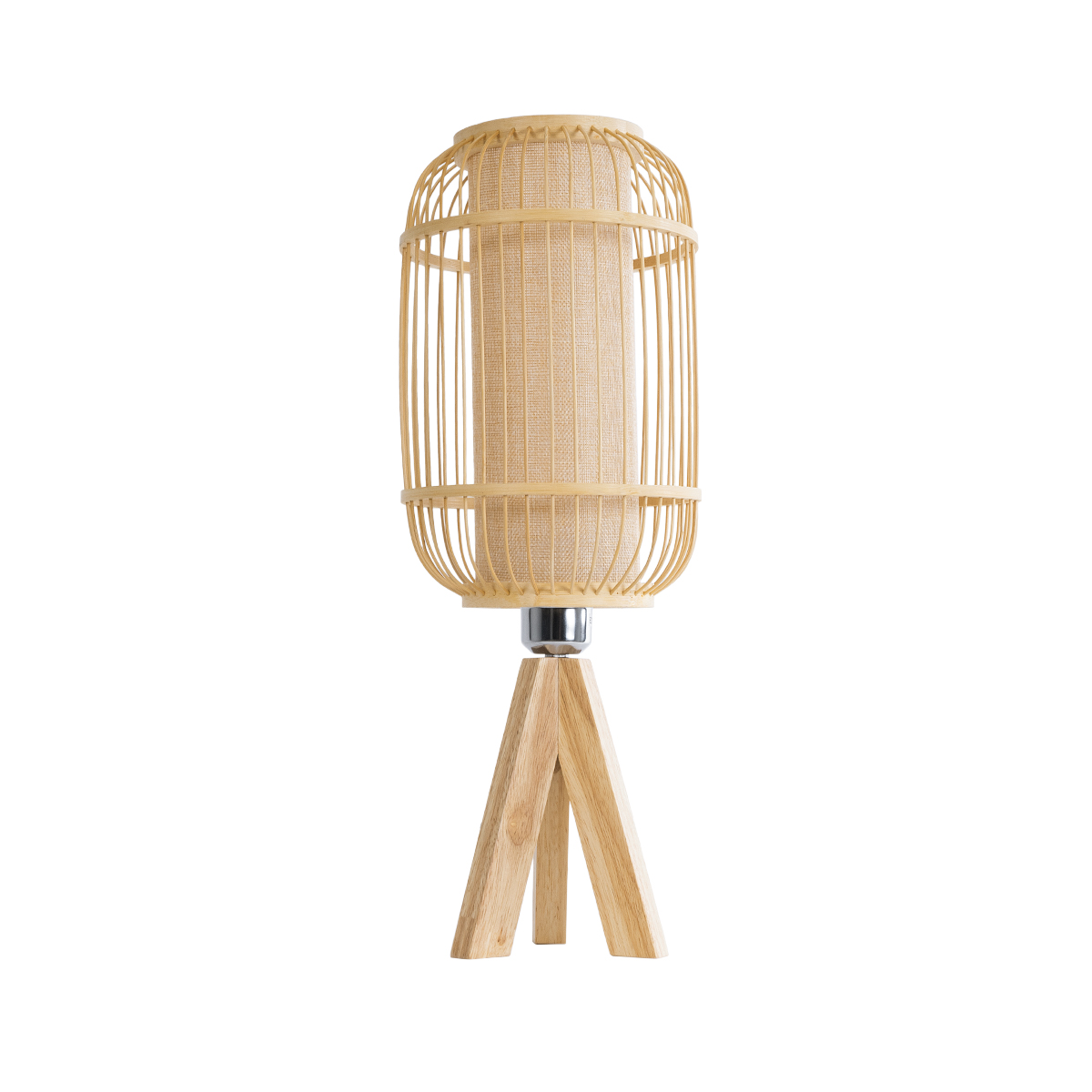 GloboStar® BODHI 01992 Boho Επιτραπέζιο Φωτιστικό Μονόφωτο 1 x E27 AC220-240V IP20 - Φ19 x Υ49cm - Μπεζ Ξύλινο Μπαμπού Πλέγμα