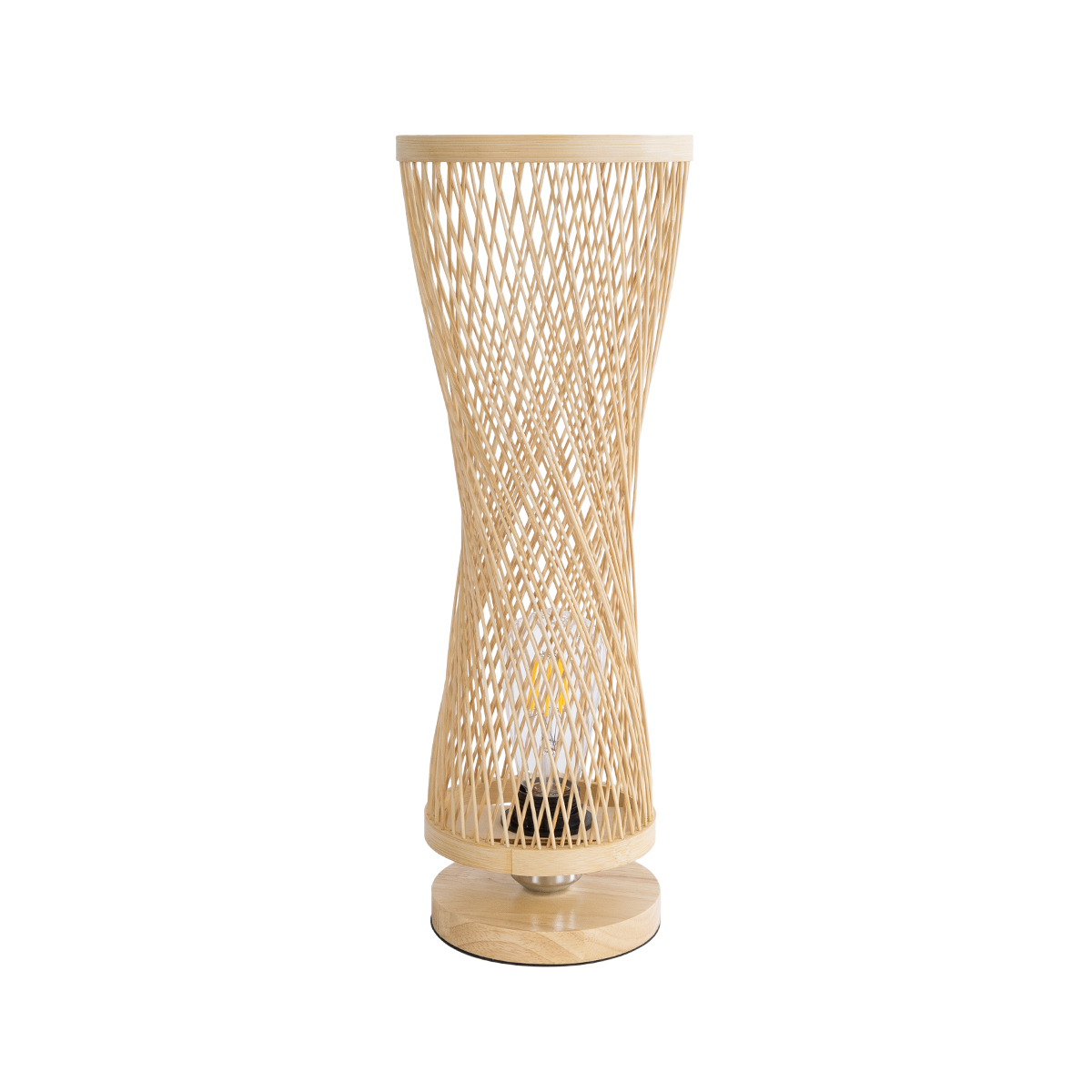 GloboStar® ROWAN 01994 Boho Επιτραπέζιο Φωτιστικό Μονόφωτο 1 x E27 AC220-240V IP20 - Φ17 x Υ42cm - Μπεζ Ξύλινο Μπαμπού Πλέγμα