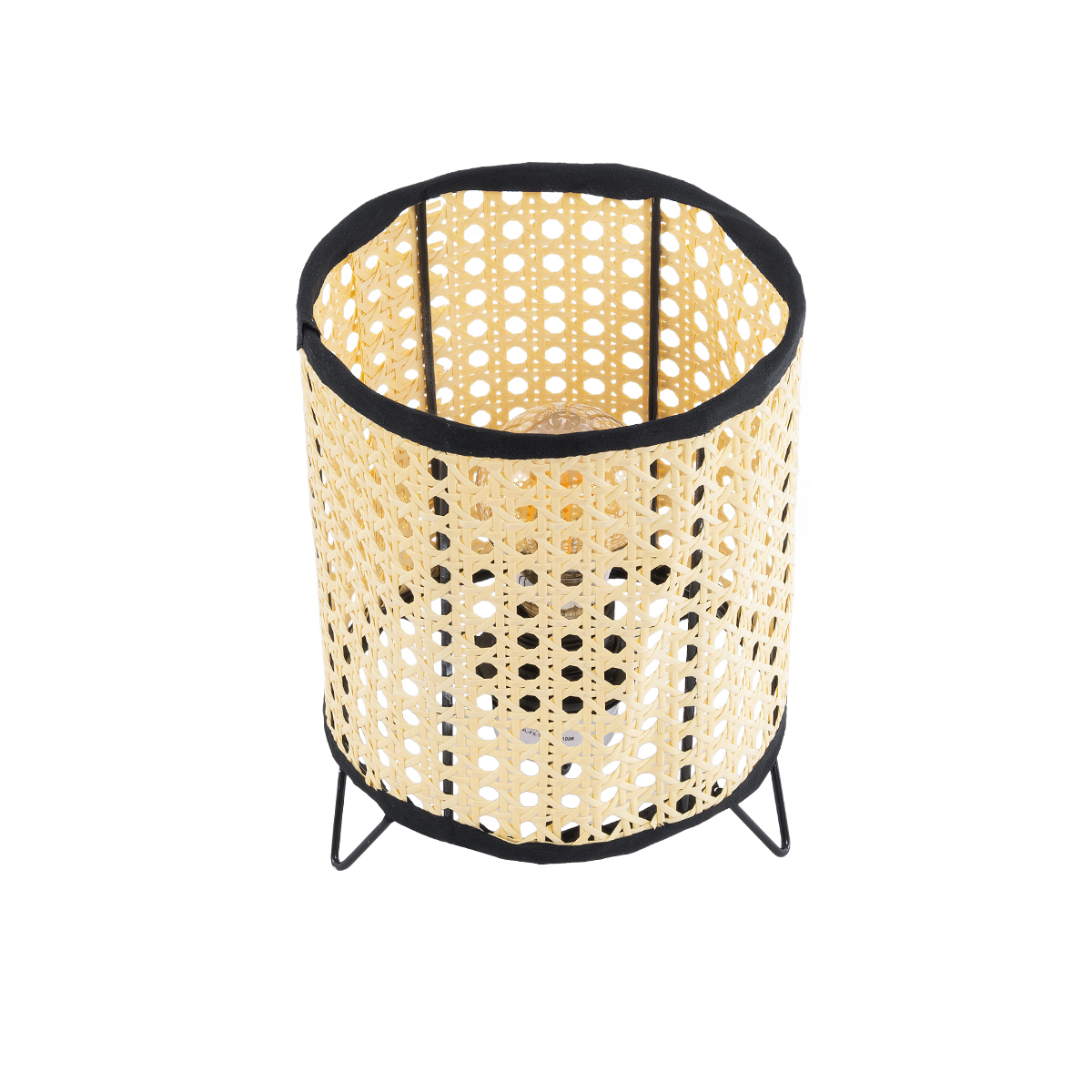 GloboStar® MONTE 01996 Μοντέρνο Επιτραπέζιο Φωτιστικό Πορτατίφ Μονόφωτο 1 x E27 AC220-240V IP20 - Φ16 x Υ22cm - Μαύρο Ύφασμα με Μπεζ Ξύλινο Μπαμπού Πλέγμα